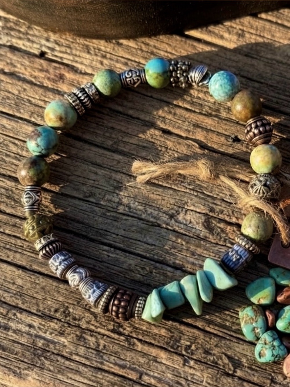 Genuine  Turquoise & Silver-Tone Bead Bracelet  _Shielding and Protection